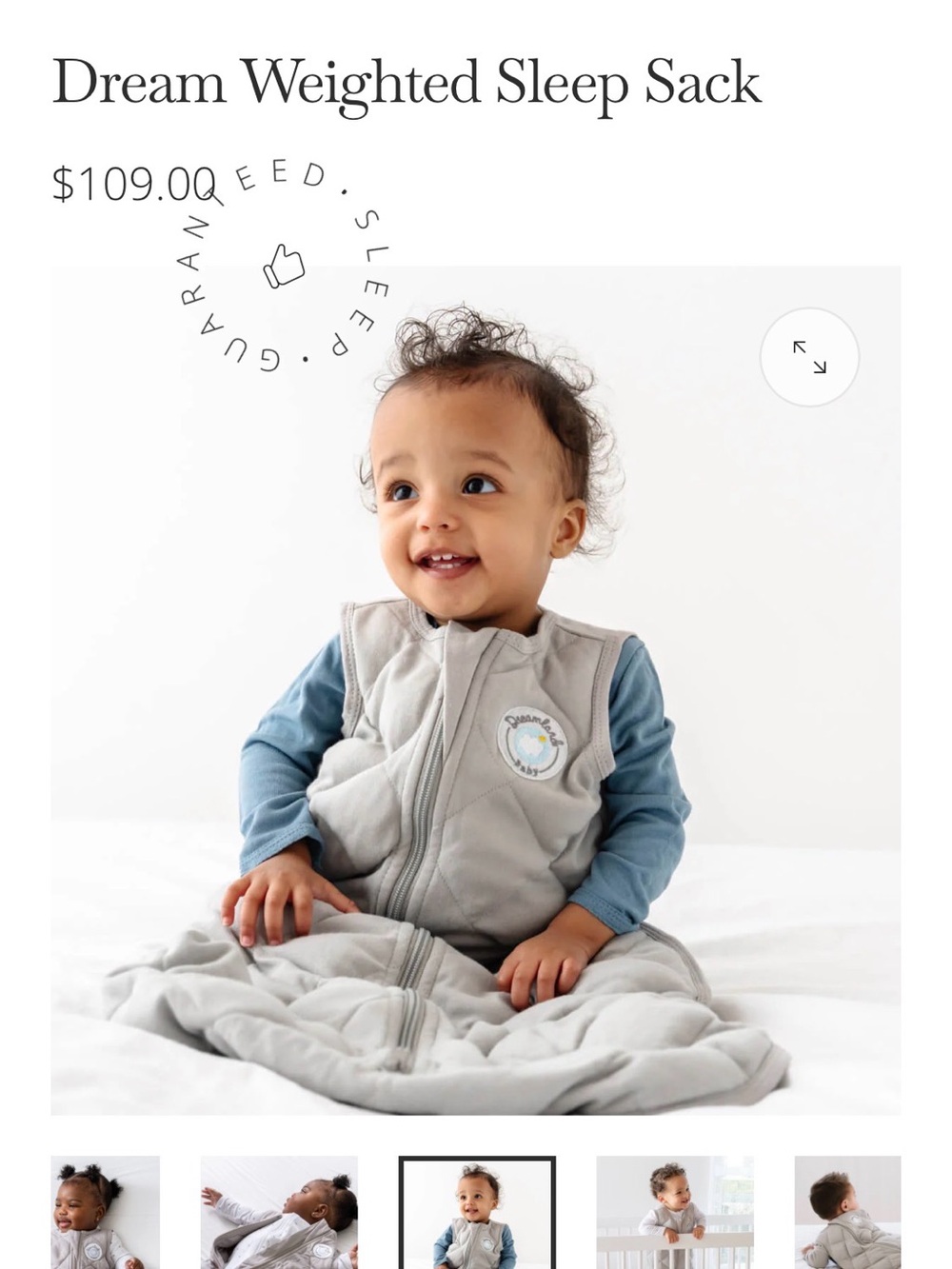 Dreamland Quilted Sleeveless weighted Baby Sleep Sack - Gray - Picture 7 of 7